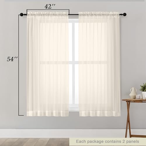 Cream Sheer Curtains for Bedroom Living Room 54 Inch Length 2 Panels Set (Cream / 42"W x 54"L (Pack of 2))
