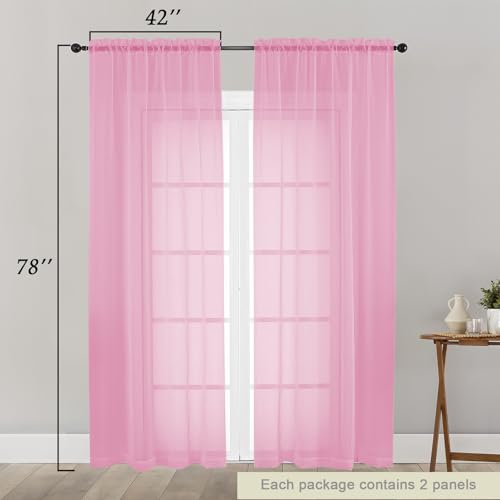 Pink Sheer Curtain for Bedroom Living Room 78 Inches Long 2 Panels Set (Pink / 42"W x 78"L (Pack of 2))