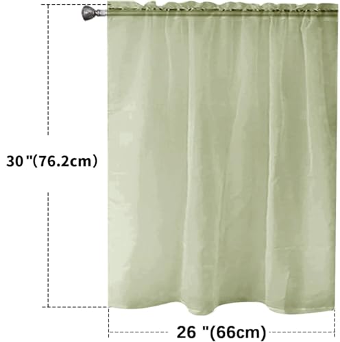Basic Rod Pocket Sheer Voile Window Curtain Panels Sage Green 1 Pair 2 Panels 26 Width 30 Inch Long for Kitchen Bedroom Children Living Room Yard（Sage Green (Sage Green / 26"W x 30"L (Pack of 2))
