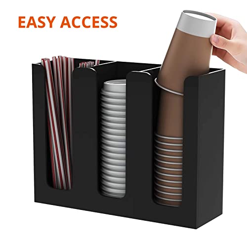 Acrylic Coffee Cup and Lid Storage Organizer Holder (Black-3 Compartment)