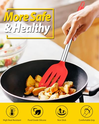 Pack of 4 Silicone Cooking Utensils Set (Red)