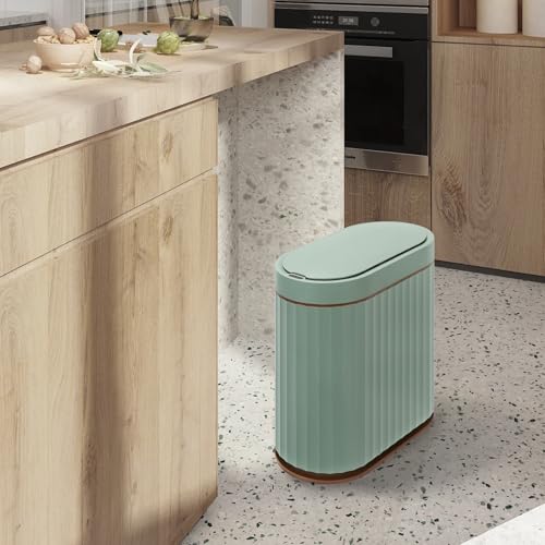 Bathroom Trash Can with Automatic Lid (Green Brown)