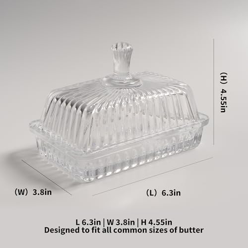 Clear Glass Butter Dish with Lid (long handle lid)