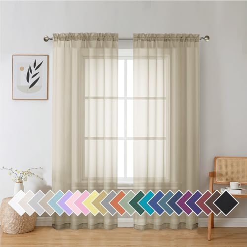 Taupe Sheer Curtains 72 Inches Long 2 Panels Set (42"W x 72"L (Pack of 2) / Taupe)