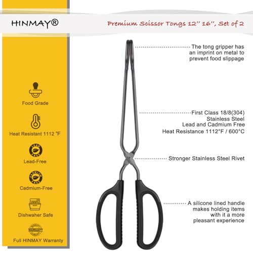 Stainless Steel Scissor Tongs 12" and 16" Set (Black / 12" 16")