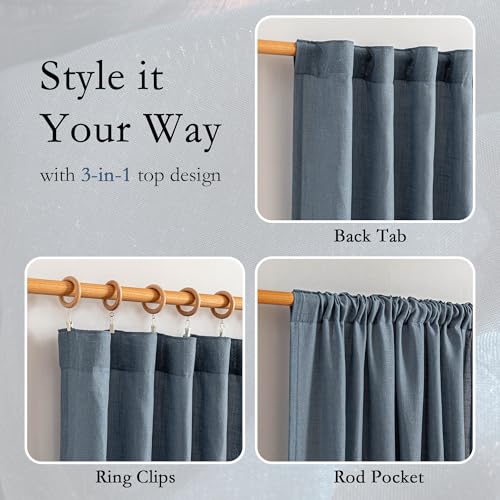 Short Semi Sheer Curtains for Bedroom 63 Inches Long Light Filtering Privacy Drapes for Small Window Linen Look Boho Home Decor Curtain for Parties (50"W x 63"L (Pack of 2) / Dusty Blue-new)