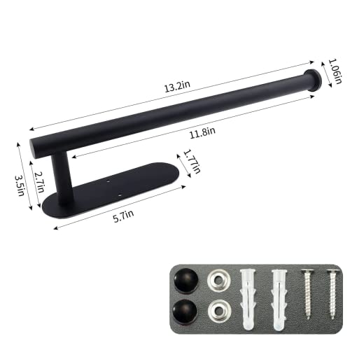 Paper Towel Holder with 2 Hooks (Black)