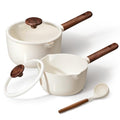 2QT & 3QT Sauce Pan Sets with Lid & Ladle Ceramic Nonstick Pot Set Non Toxic Saucepan Small Kitchen Cooking Pots (White)