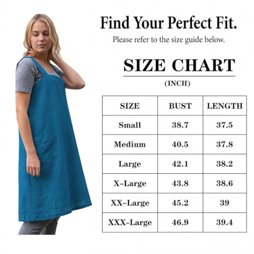 Cross Back Linen Cotton Apron with Pockets (Small / Denim Blue)