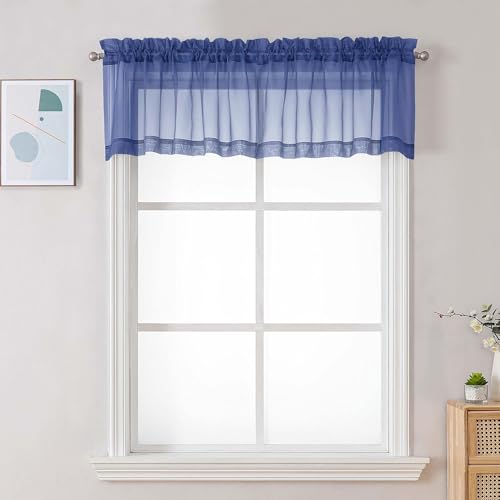 Royal Blue Sheer Valances for Windows (Royal Blue / 42"W x 16"L (Pack of 2))