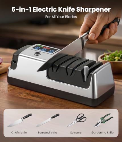 Electric Knife Sharpener for Kitchen Knives (Silver)