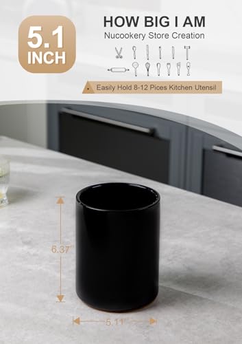 Ceramic Kitchen Utensil Holder for Countertop Organizer 6.4"Black (Black)