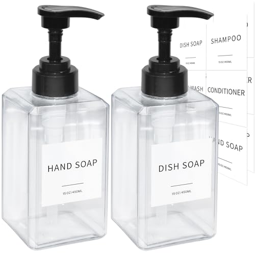 Clear Soap Dispenser with Waterproof Labels (15oz 2pack Clear)