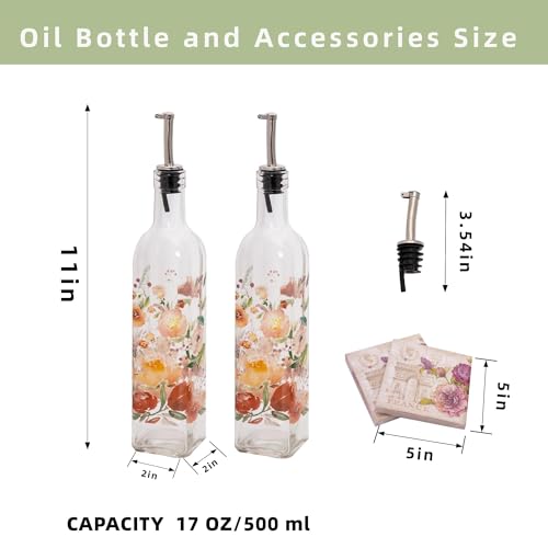 2 Pack Glass Olive Oil Dispenser Bottles with Stainless Steel Spout