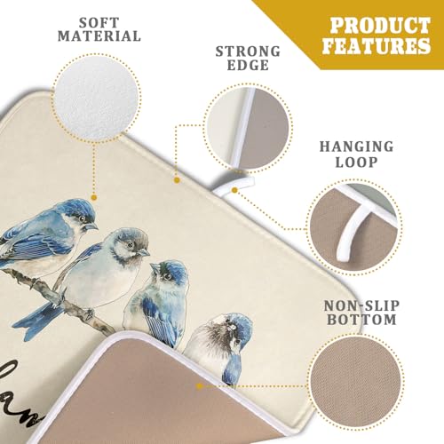 Home Blue Bird Family Dish Drying Mat for Kitchen Counter (16" x 18")