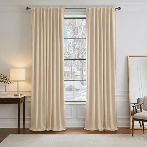 Black Out Curtains 84 inch Long 2 Panels Burg for Living Room (Biscotti Beige / 52"W x 84"L (Pack of 2))