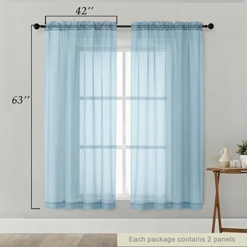 Sheer Curtains 63 Inch Length 2 Panels Set for Living Room Bedroom (Sky Blue / 42"W x 63"L (Pack of 2))