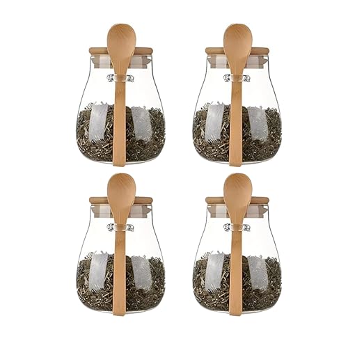 Airtight glass jar storage container with bamboo lid Set of 4 (Small*4pcs)