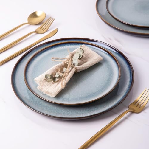Ceramic Dinner Plates Set of 6 (10.5 Inch for 6 / Reactive-Gray White)