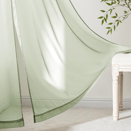 Sage Green Sheer Curtains 90 Inches Long 4 Panels 42 x 90 Inches (42"W x 90"L (Pack of 4) / Sage Green)