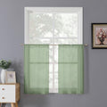 Short Sheer Tier Curtains Linen Textured Half Kitchen Curtain Sheers Light Filtering Rod Pocket Voile Small Curtain for Bathroom (25"W x 24"L (Pack of 2) / Sage Green)