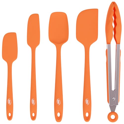 Silicone Spatula Set (4 Pcs + Tongs Orange)