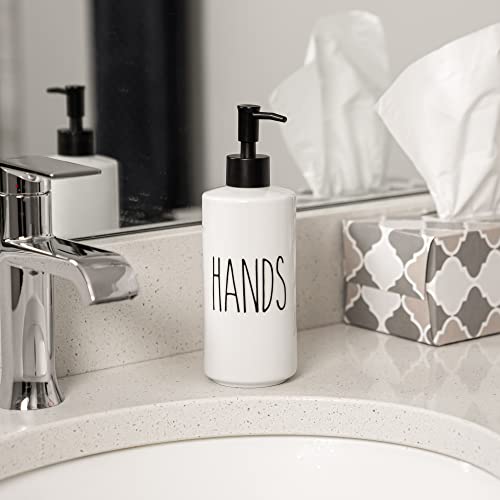 Porcelain 16oz Empty Liquid Dispenser Bottle for Hands. Hand Soap Dispenser for Bathroom (HANDS)