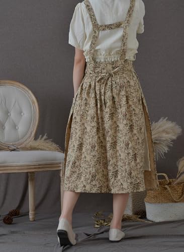 Japanese Cotton Linen Cross Back Work Apron for Women with Pockets Pinafore Dress Smock (04-yellow)