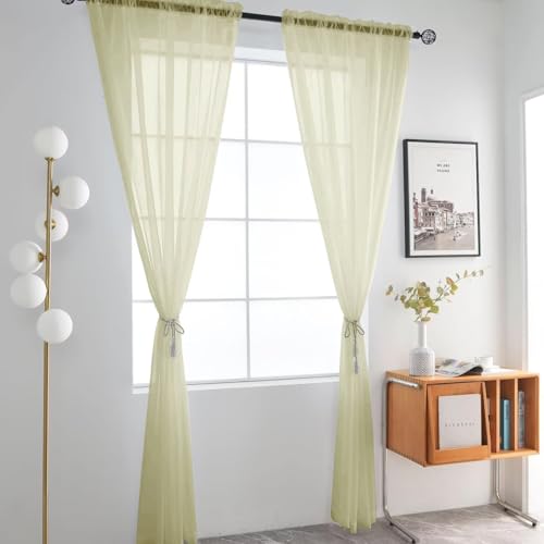 Basic Rod Pocket Sheer Voile Window Curtain Panels Sage Green 1 Pair 2 Panels 52 Width 96 Inch Long for Kitchen Bedroom Children Living Room Yard（Sage Green (Sage Green / 52"W x 96"L (Pack of 2))