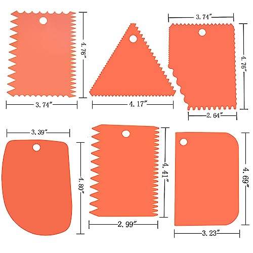 6pcs Cake Scraper Decorating Comb and Icing Smoother Reusable Bread Cream Pizza Cutter (6Pcs-Orange)