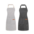 2 Pack Cooking Aprons Adjustable Bib Apron for Women with 2 Pockets (Beige/Black Stripes)