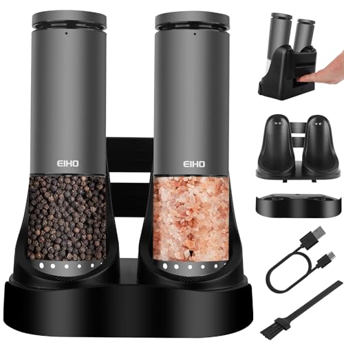 Electric Salt and Pepper Grinder Set USB Rechargeable (Charging Base-Space Gray Set)