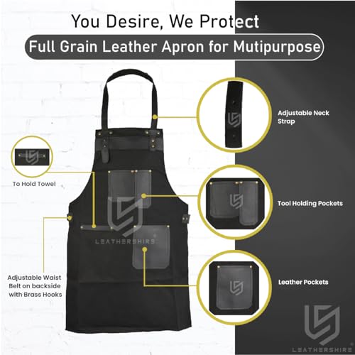 Full Grain Leather & Canvas Apron (Black 2)