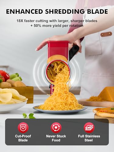 Upgraded Cheese Grater Shredder Hand Crank (Red / 4 BLADES)