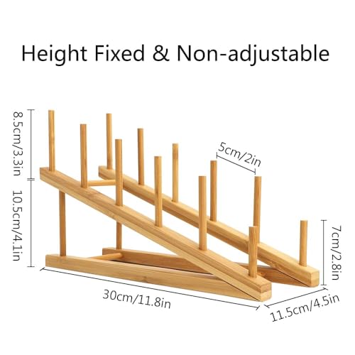 Bamboo Dish Drying Rack Wooden Plate Rack Kitchen Pot Lid Holder Cabinet Organizer for Dish Plate Cup Pot Lid Bowl Cutting Board (1PCS)