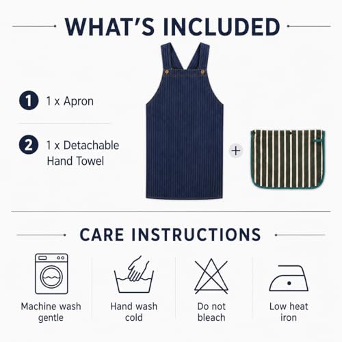 Kitchen Denim Apron with Detachable Hand Towel Clever Design for Clean Hands to Cook Apron with Pockets for Home