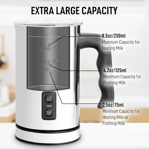 Zulay 4-in-1 Milk Frother & Steamer – Hot & Cold Foam Maker, Milk Warmer & Chocolate Stir – Automatic Temp Control, Nonstick Double-Wall Stainless Steel Jug, Auto Shut Off, 360° Base – Aero Silver (Iron Silver / Frother Steamer)