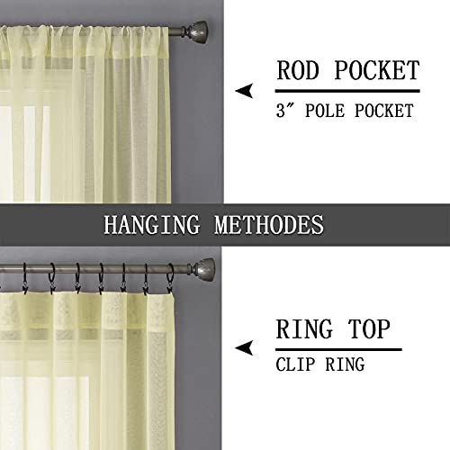 Short Sheer Tier Curtains Linen Textured Half Kitchen Curtain Sheers Light Filtering Rod Pocket Voile Small Curtain for Bathroom (25"W x 24"L (Pack of 2) / Transparent Yellow)