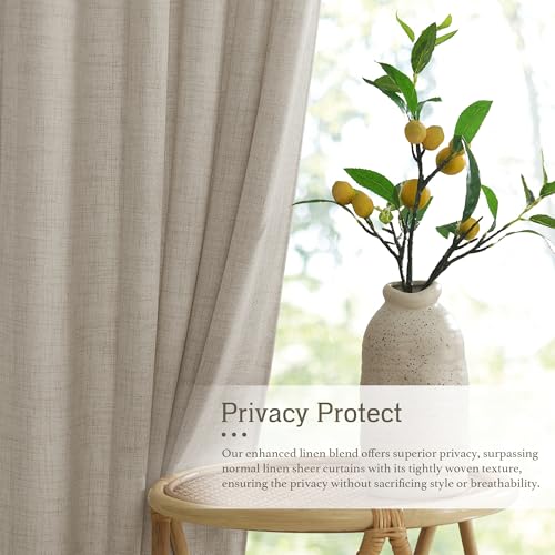 Light Filtering Linen Sheer Curtains 72 inch Long for Farmhouse (Z - Natural / 52"W x 72"L (Pack of 2))