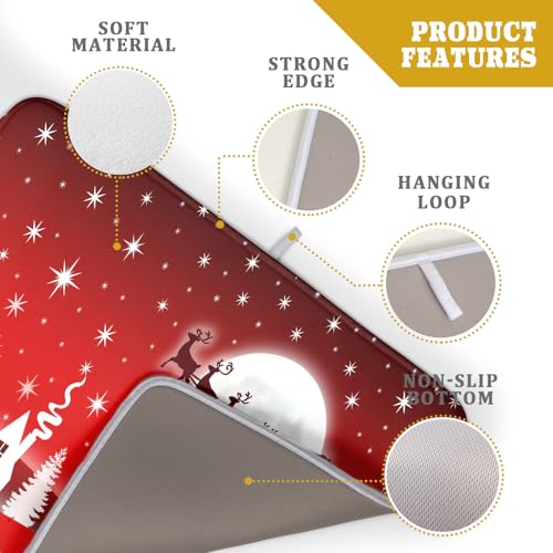 Christmas Reindeer Moon Star Red Dish Drying Mat for Kitchen Counter (18" x 24")
