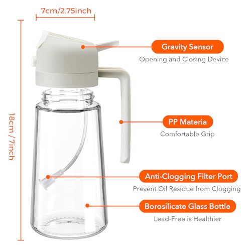 16 oz 2-in-1 Glass Olive Oil Sprayer for Cooking, Creamy White (1Pc Creamy White)