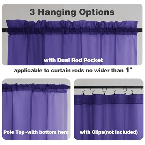 Sheer Curtains 63 Inch Length 2 Panels (Purple / 42"W x 63"L (Pack of 2))