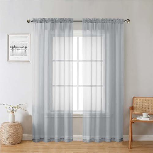 Light Grey Sheer Curtains 78 Inches Long 2 Panels (Light Grey / 42"W x 78"L (Pack of 2))