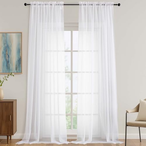 White Sheer Curtains 120 Inches Long 2 Panels Set (White / 59"W x 120"L (Pack of 2))