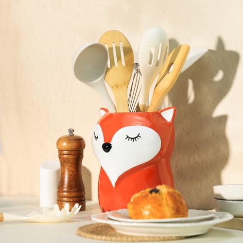Ceramic Fox Cartoon Animal Pattern Kitchen Utensil Holder (Fox)