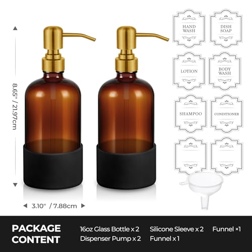 16 oz Amber Glass Soap Dispenser (Amber With Golden Pump)