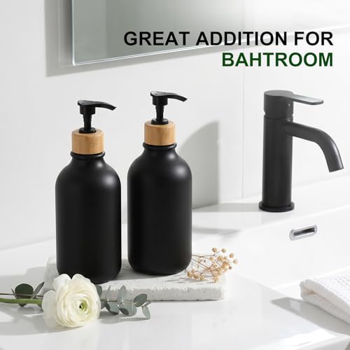 Hand and Dish Soap Dispenser Set (Black / 2 Bottles with Bamboo Tray)