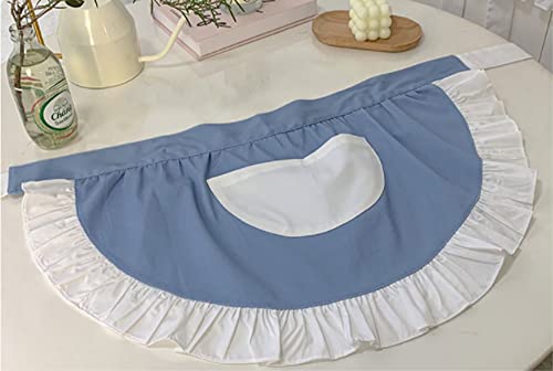 Waist Apron Kitchen Cooking Restaurant 100% Cotton Bistro Half Aprons with Pockets For Girl Woman (Greenish Blue)