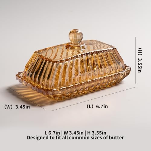 Champagne Color Glass Butter Dish with Lid for Countertop (champagne lid)