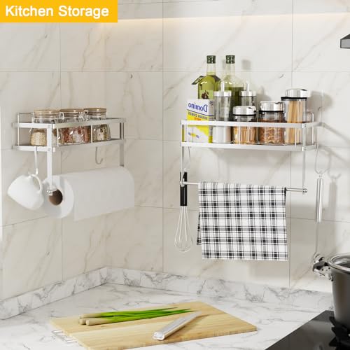 Paper Towel Holder Wall Mount with Shelf Self Adhesive (Brushed Nickel Finish / 1 Pack)